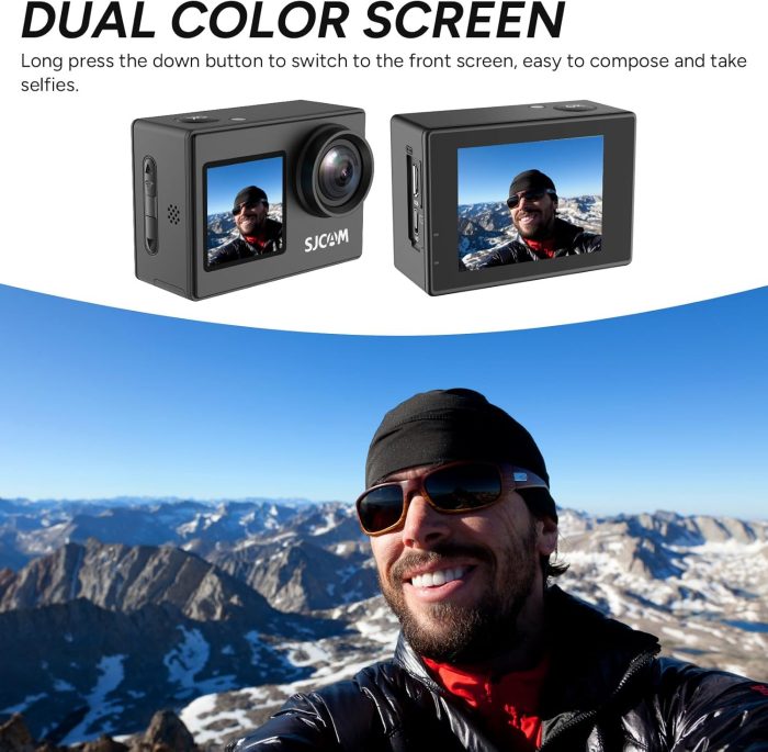 SJCAM Upgraded SJ4000 Action Camera Dual Screen 4K30FPS Ultra HD Underwater Camera Waterproof 170° Wide-Angle Motorcycle Helmet Camera with Stabilization, 2 Batteries and Accessories, 32G Card - Image 6