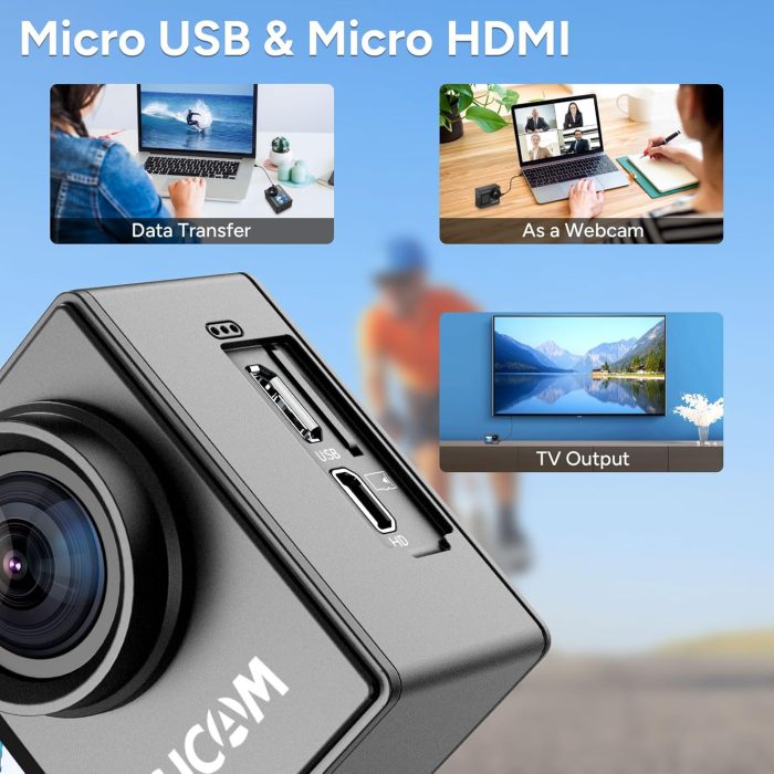 SJCAM Upgraded SJ4000 Action Camera Dual Screen 4K30FPS Ultra HD Underwater Camera Waterproof 170° Wide-Angle Motorcycle Helmet Camera with Stabilization, 2 Batteries and Accessories, 32G Card - Image 7