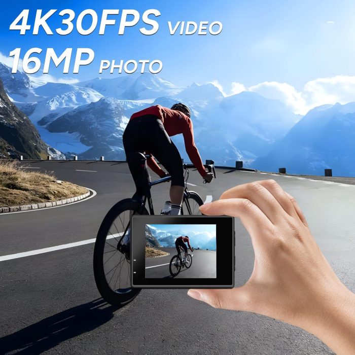 SJCAM Upgraded SJ4000 Action Camera Dual Screen 4K30FPS Ultra HD Underwater Camera Waterproof 170° Wide-Angle Motorcycle Helmet Camera with Stabilization, 2 Batteries and Accessories, 32G Card - Image 10